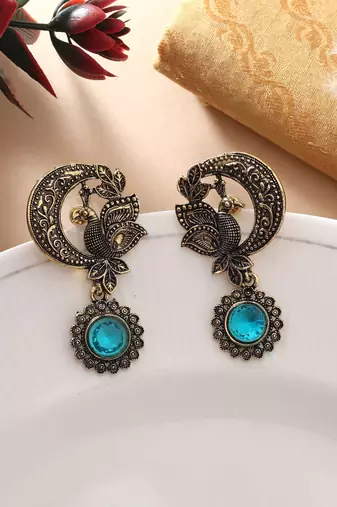Firozi color oxidised earrings