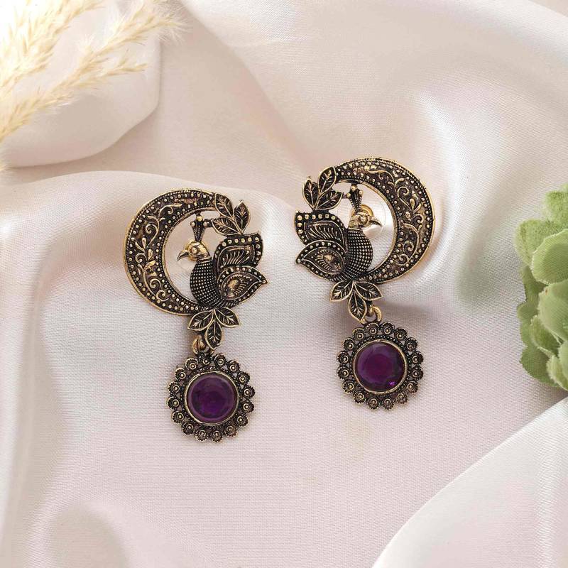 Purple color oxidised earrings