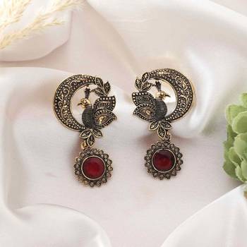 Red color oxidised earrings 1