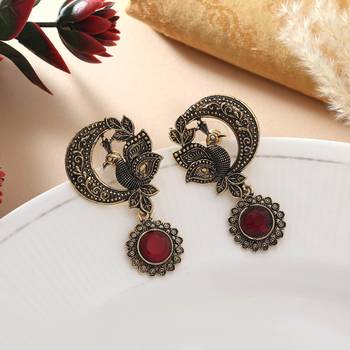 Red color oxidised earrings 2