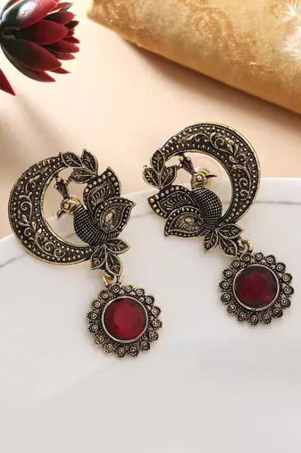 Red color oxidised earrings