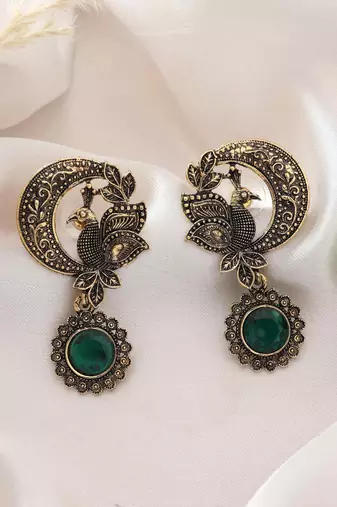 Green color oxidised earrings