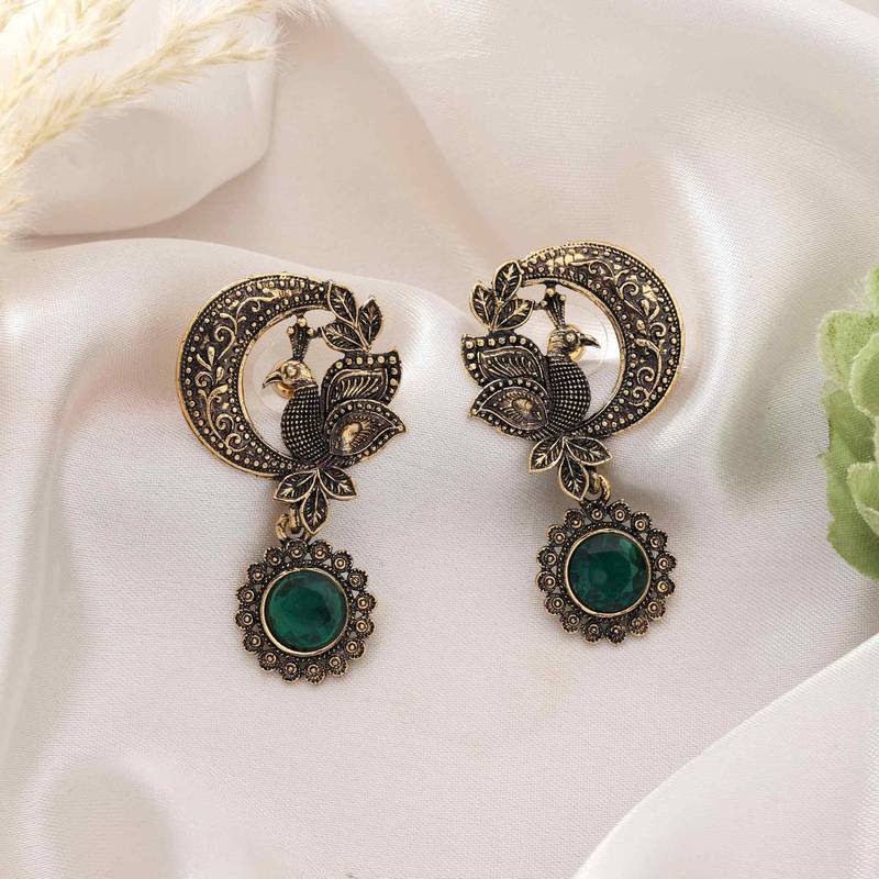 Green color oxidised earrings