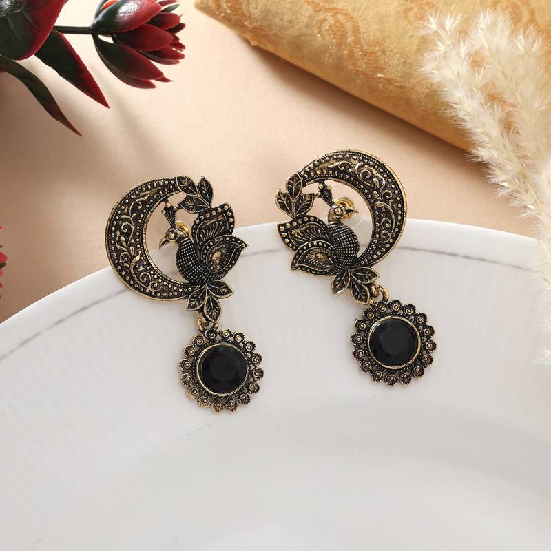 Black color oxidised earrings