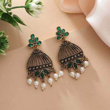 Green color oxidised earrings 1