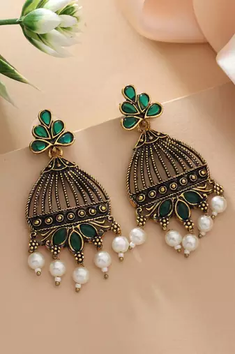 Green color oxidised earrings