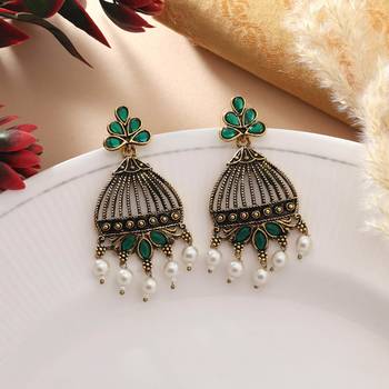 Green color oxidised earrings 2