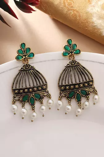Green color oxidised earrings