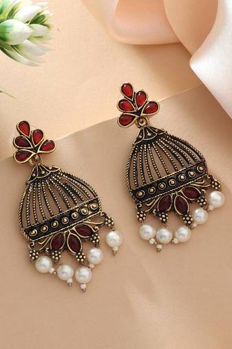 Maroon color oxidised earrings
