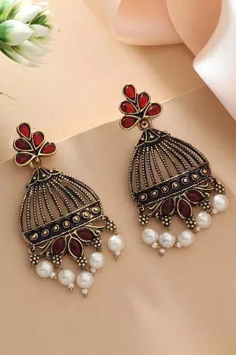 Maroon color oxidised earrings