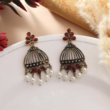 Maroon color oxidised earrings 2