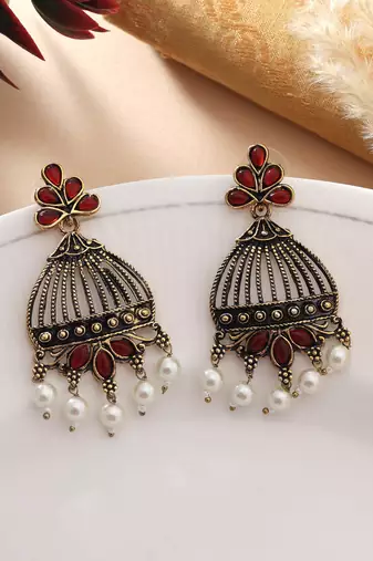 Maroon color oxidised earrings