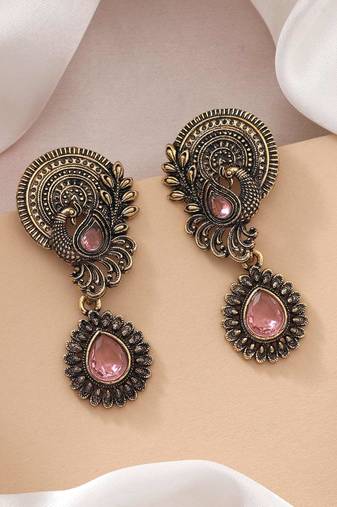 Pink color oxidised earrings