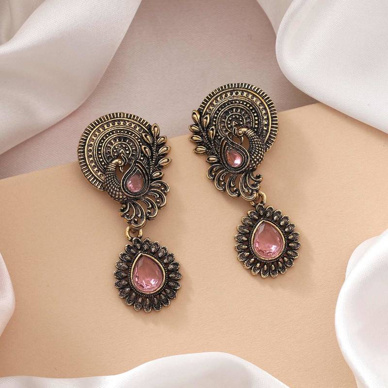 Pink color oxidised earrings