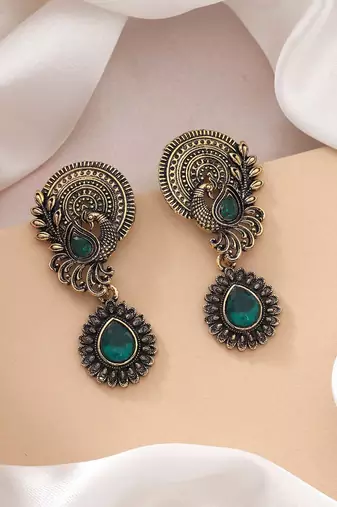 Green color oxidised earrings