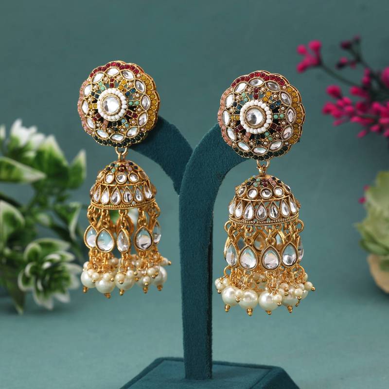 Multi color kundan earrings