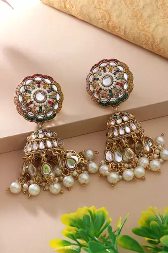 Multi color kundan earrings