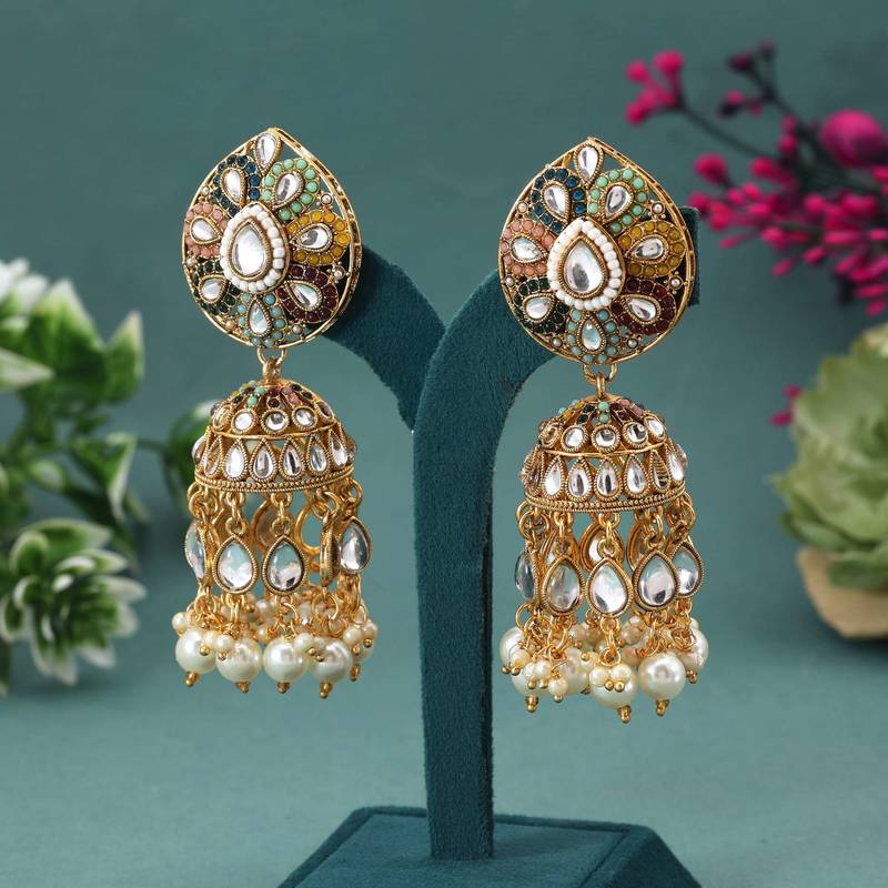 Multi color kundan earrings