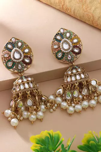 Multi color kundan earrings