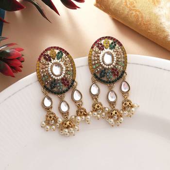 Multi color kundan earrings 2