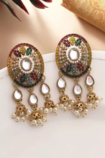 Multi color kundan earrings