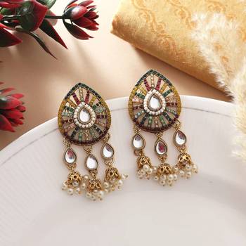 Multi color kundan earrings 2