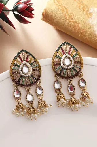 Multi color kundan earrings