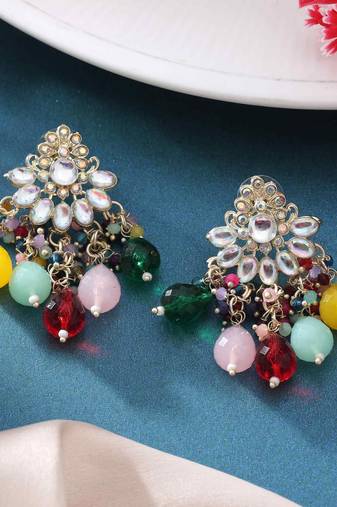 Multi color kundan earrings