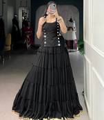 Black marble fabric mirror work koti & chanderi zari lehenga with blouse