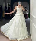 White Marble Fabric Mirror Work Koti & Chanderi Zari Lehenga with Blouse 