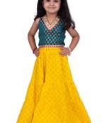 Brocade sleeveless embellished top with sharara-rama green & yellow