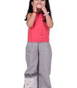 Chanderi sleeveless solid top with placement embroidered palazzo-coral & grey