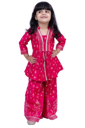 Chanderi  three quarter sleeves all over printed top with palazzo-pink