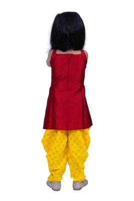 Jacquard  sleeveless placement print top with dhoti-maroon & yellow 2