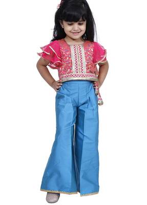 Brocade woven half sleeves embellished  top with palazzo-pink & blue 1