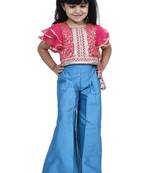 Brocade woven half sleeves embellished  top with palazzo-pink & blue