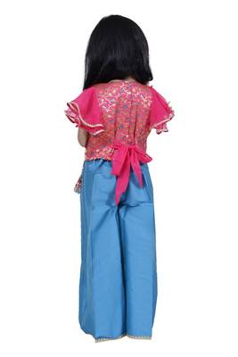 Brocade woven half sleeves embellished  top with palazzo-pink & blue 2