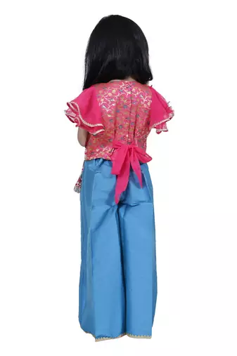 Brocade woven half sleeves embellished  top with palazzo-pink & blue