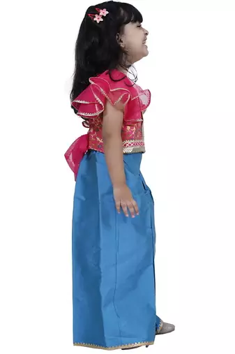 Brocade woven half sleeves embellished  top with palazzo-pink & blue