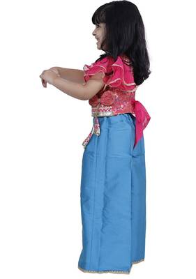 Brocade woven half sleeves embellished  top with palazzo-pink & blue 4