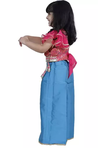 Brocade woven half sleeves embellished  top with palazzo-pink & blue