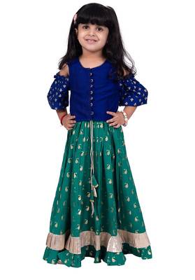 Half sleeves all over printed top & lehenga-blue & green 1