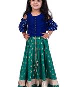 Half sleeves all over printed top & lehenga-blue & green