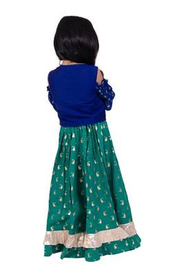 Half sleeves all over printed top & lehenga-blue & green 2