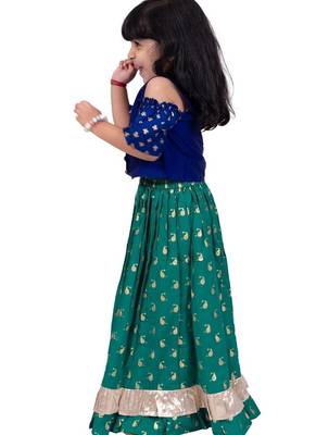 Half sleeves all over printed top & lehenga-blue & green 3