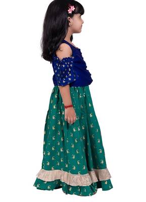Half sleeves all over printed top & lehenga-blue & green 4