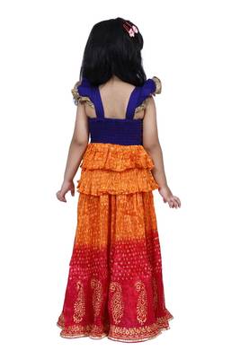Sleeveless mirror work top with tie & dye lehenga- orange & red 2