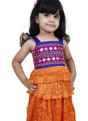 Sleeveless mirror work top with tie & dye lehenga- orange & red 5