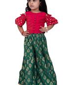 Half sleeves foil/glitter print top & printed sharara-pink & green