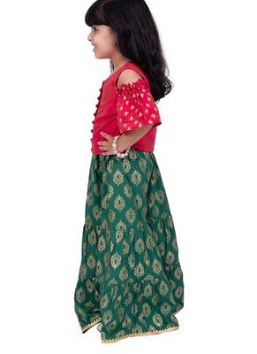 Half sleeves foil/glitter print top & printed sharara-pink & green 3